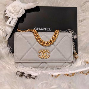 Brand New Chanel 19 WOC Grey Wallet on Chain